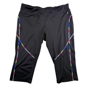 Danskin Now Leggings Women's Large Cropped Black Rainbow Stitch Capri Dri-More